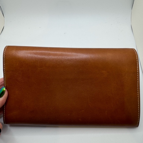 Celine- authentic leather long wallet - kiss lock change compartment - brown - Picture 7 of 12